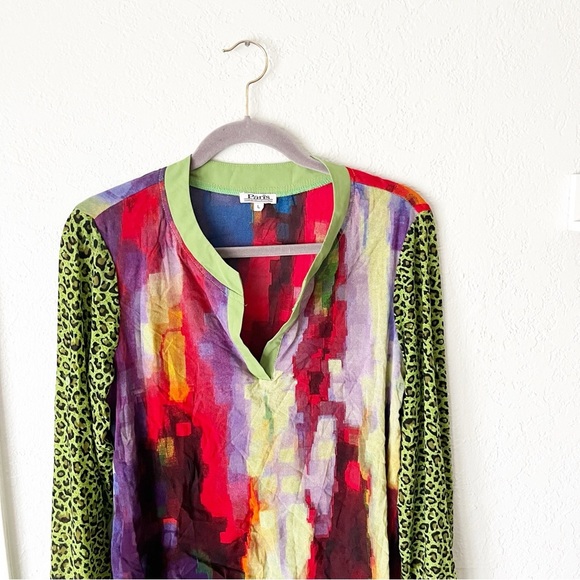 Vintage Top Women's Large Paris Hues High Low Dopamine Artsy Boho Semi-Sheer - Picture 3 of 9